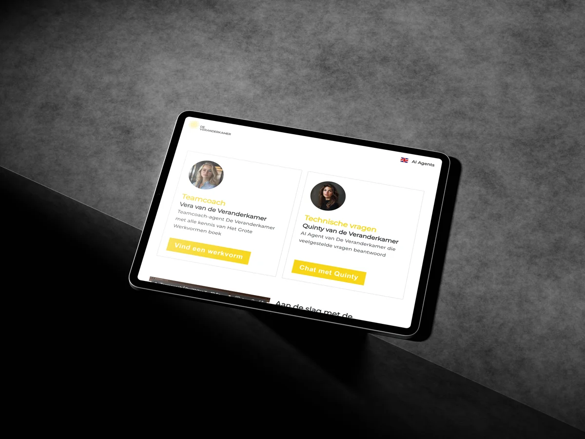 De Veranderkamer AI Teamcoach - <p>Cliënten of coachees die wegdromen, weinig inbreng hebben of zelfs in slaap vallen tijdens presentaties, trainingen of coachgesprekken ... Deze situaties kunnen aanleiding zijn om eens wat langer stil te staan bij de werkvormen die je gebruikt en het effect dat je ermee sorteert. Met een AI teamcoach die toegang heeft tot Het Groot Werkvormenboek lossen we dit op!&nbsp;&nbsp;</p><p><br></p><p>
</p>
